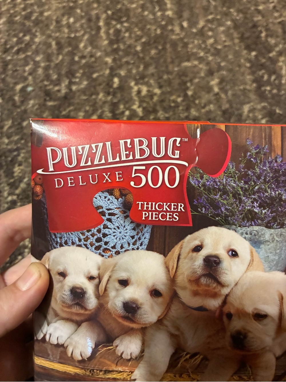 Deluxe 500-Piece Jigsaw Puzzle - Farm Fresh Puppies (Red) - Picture 2 of 4